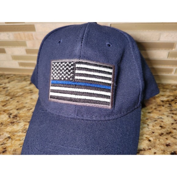 Mens Baseball Hat Thin Blue Line Police Cap Outer Banks NC Adjustable Fit Blue - Picture 2 of 13